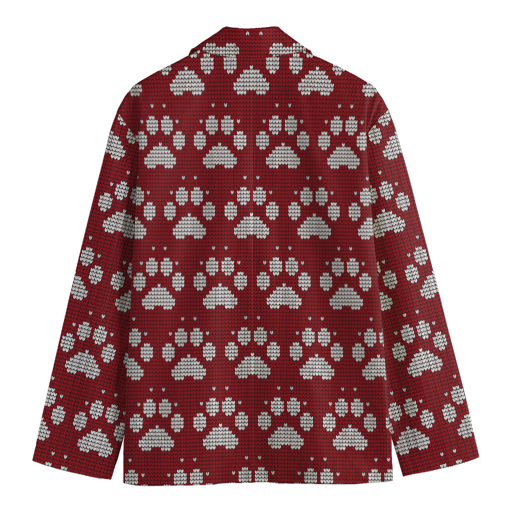 Red And White Paw Knitted Pattern Print Men's Cotton Blazer