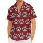 Red And White Paw Knitted Pattern Print Men's Deep V-Neck Shirt