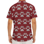 Red And White Paw Knitted Pattern Print Men's Deep V-Neck Shirt