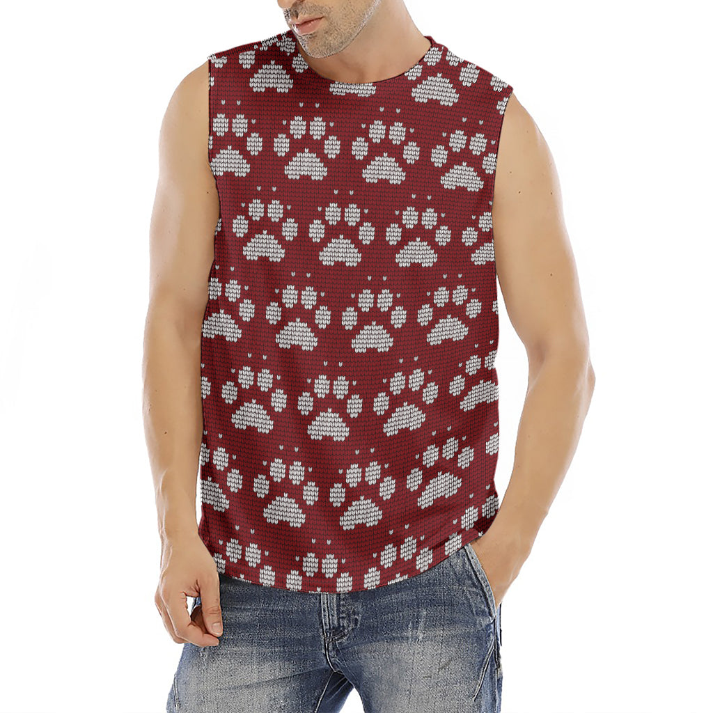 Red And White Paw Knitted Pattern Print Men's Fitness Tank Top