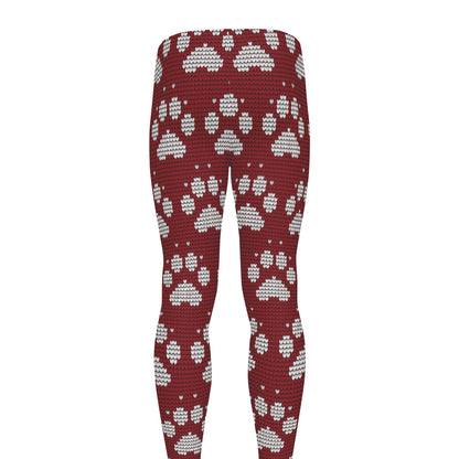 Red And White Paw Knitted Pattern Print Men's leggings