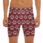 Red And White Paw Knitted Pattern Print Men's Long Boxer Briefs