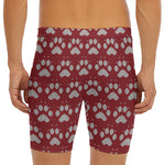Red And White Paw Knitted Pattern Print Men's Long Boxer Briefs
