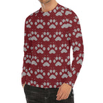Red And White Paw Knitted Pattern Print Men's Long Sleeve Rash Guard