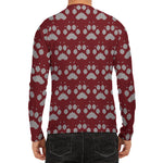 Red And White Paw Knitted Pattern Print Men's Long Sleeve Rash Guard