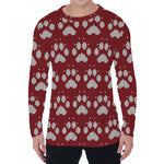 Red And White Paw Knitted Pattern Print Men's Long Sleeve T-Shirt