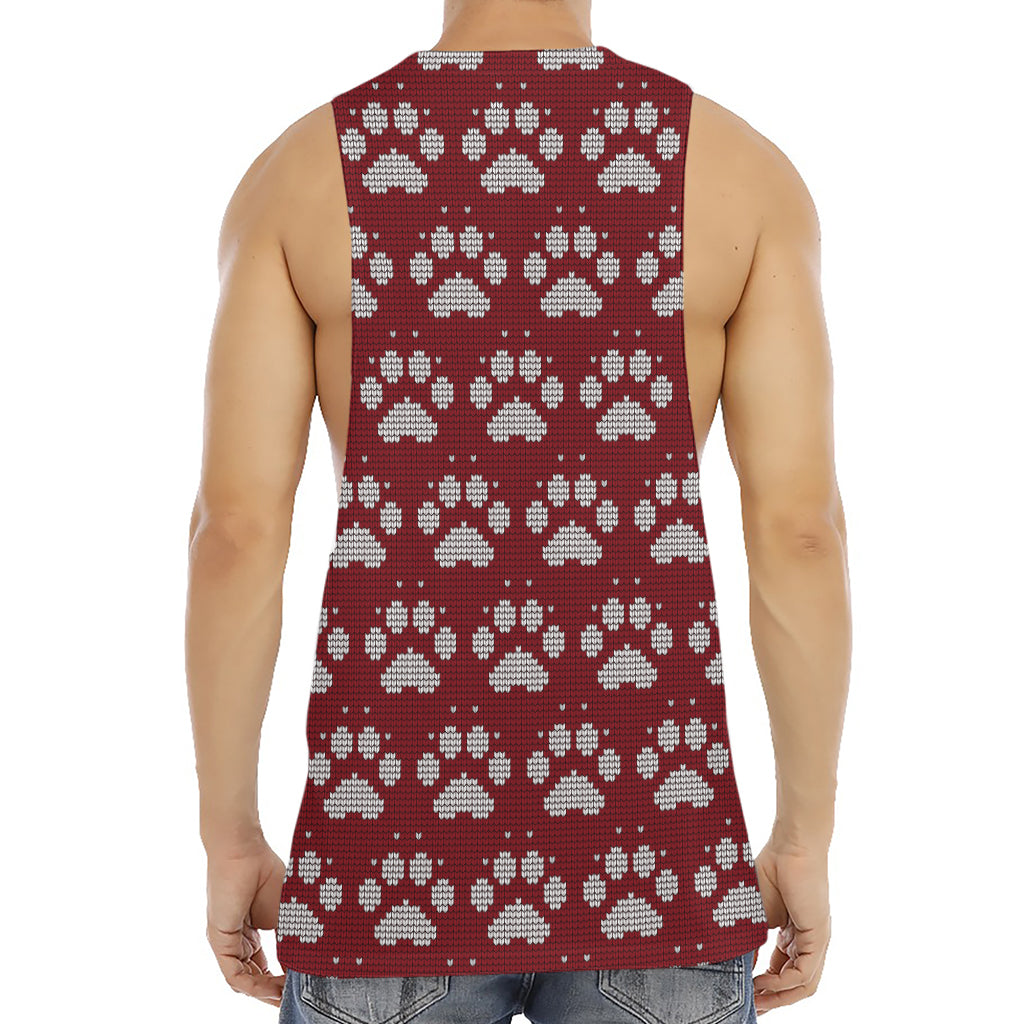 Red And White Paw Knitted Pattern Print Men's Muscle Tank Top