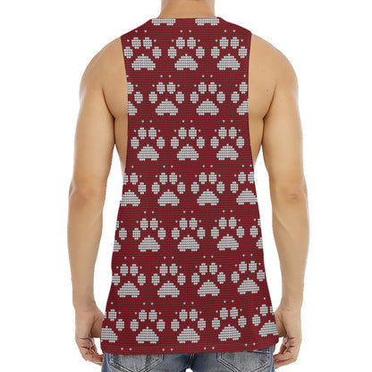Red And White Paw Knitted Pattern Print Men's Muscle Tank Top