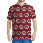 Red And White Paw Knitted Pattern Print Men's Polo Shirt