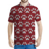 Red And White Paw Knitted Pattern Print Men's Polo Shirt