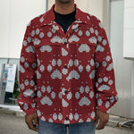 Red And White Paw Knitted Pattern Print Men's Shirt Jacket