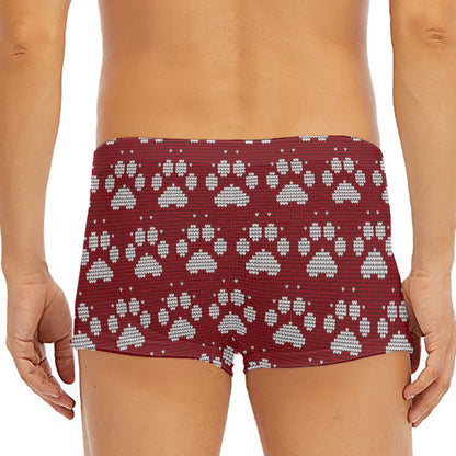 Red And White Paw Knitted Pattern Print Men's Short Boxer Briefs
