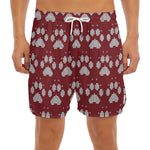 Red And White Paw Knitted Pattern Print Men's Split Running Shorts