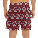 Red And White Paw Knitted Pattern Print Men's Split Running Shorts