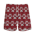 Red And White Paw Knitted Pattern Print Men's Athletic Shorts