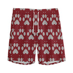 Red And White Paw Knitted Pattern Print Men's Sports Shorts
