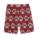 Red And White Paw Knitted Pattern Print Men's Sports Shorts
