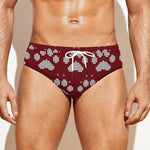Red And White Paw Knitted Pattern Print Men's Swim Briefs