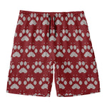 Red And White Paw Knitted Pattern Print Men's Swim Trunks