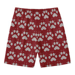 Red And White Paw Knitted Pattern Print Men's Swim Trunks
