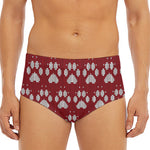 Red And White Paw Knitted Pattern Print Men's Triangle Swim Briefs