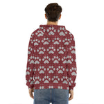Red And White Paw Knitted Pattern Print Men's Velvet Pullover Hoodie