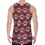Red And White Paw Knitted Pattern Print Men's Velvet Tank Top