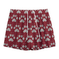 Red And White Paw Knitted Pattern Print Mesh Shorts