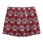 Red And White Paw Knitted Pattern Print Mesh Shorts