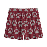 Red And White Paw Knitted Pattern Print Mesh Shorts
