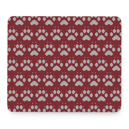 Red And White Paw Knitted Pattern Print Mouse Pad