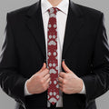Red And White Paw Knitted Pattern Print Necktie