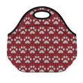 Red And White Paw Knitted Pattern Print Neoprene Lunch Bag