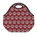 Red And White Paw Knitted Pattern Print Neoprene Lunch Bag