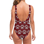 Red And White Paw Knitted Pattern Print One Piece Swimsuit