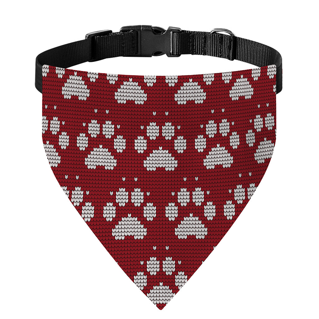 Red And White Paw Knitted Pattern Print Over The Collar Dog Bandana