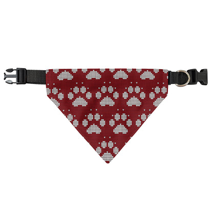 Red And White Paw Knitted Pattern Print Over The Collar Dog Bandana