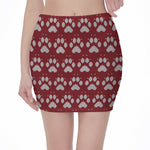 Red And White Paw Knitted Pattern Print Pencil Mini Skirt