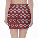 Red And White Paw Knitted Pattern Print Pencil Mini Skirt