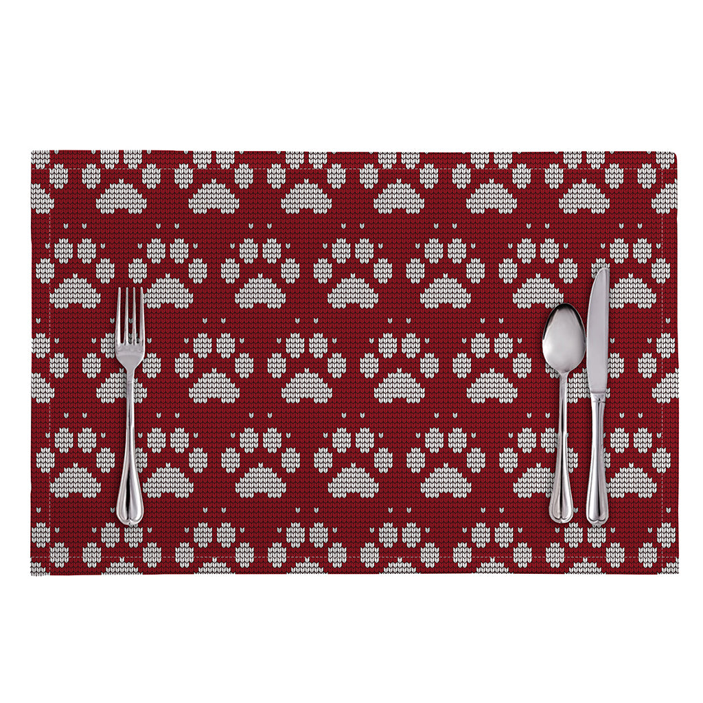 Red And White Paw Knitted Pattern Print Placemat