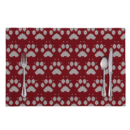 Red And White Paw Knitted Pattern Print Placemat