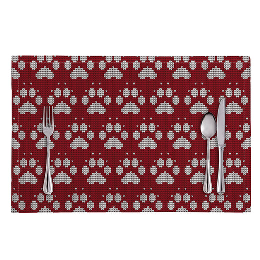 Red And White Paw Knitted Pattern Print Placemat