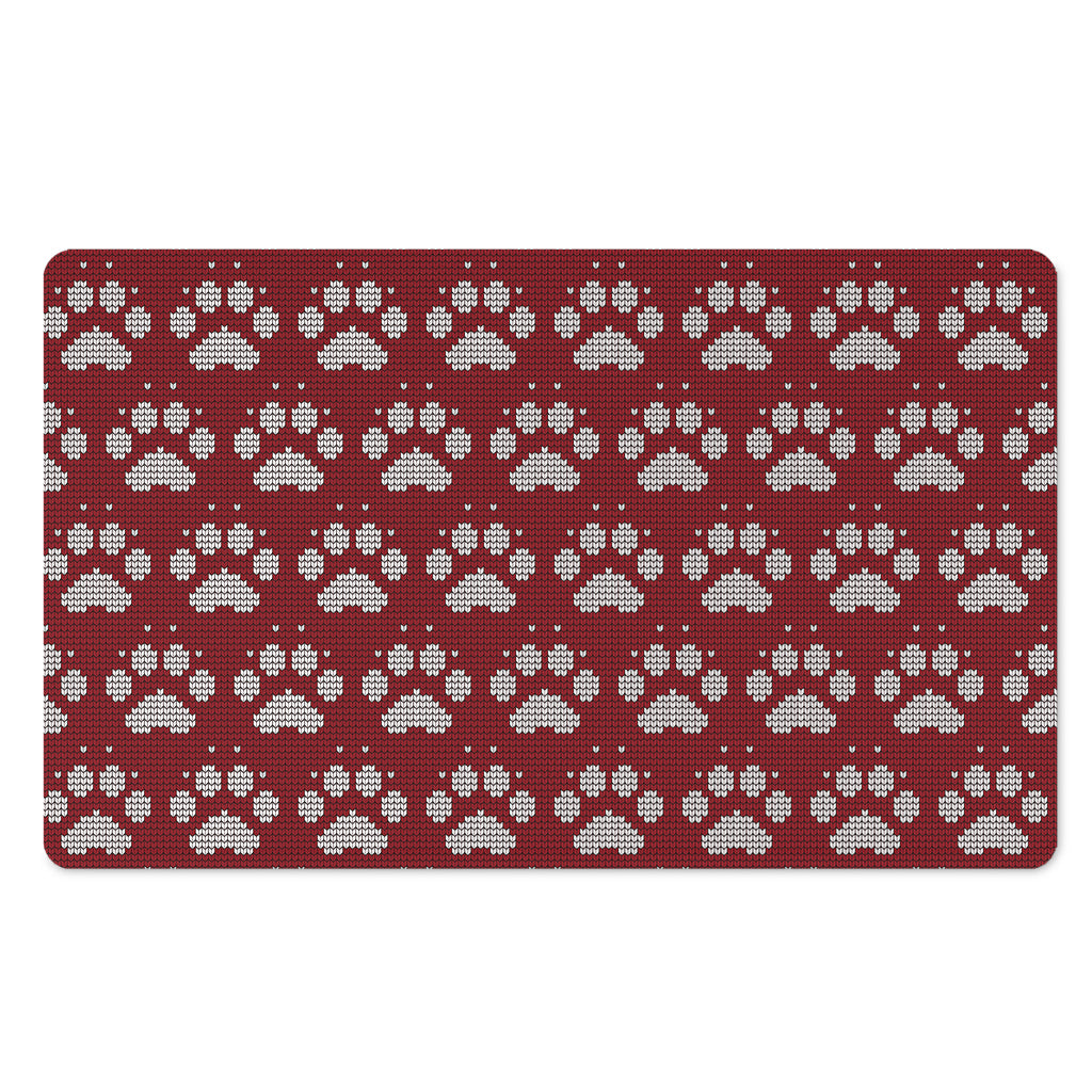 Red And White Paw Knitted Pattern Print Polyester Doormat
