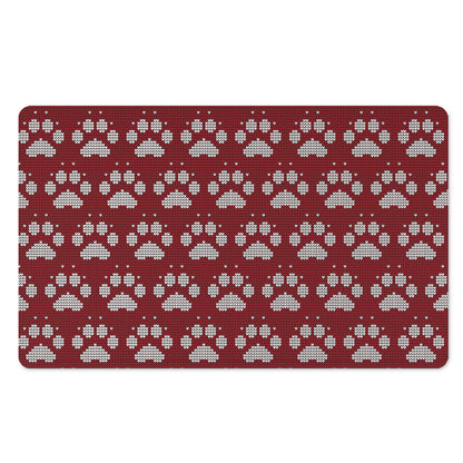 Red And White Paw Knitted Pattern Print Polyester Doormat