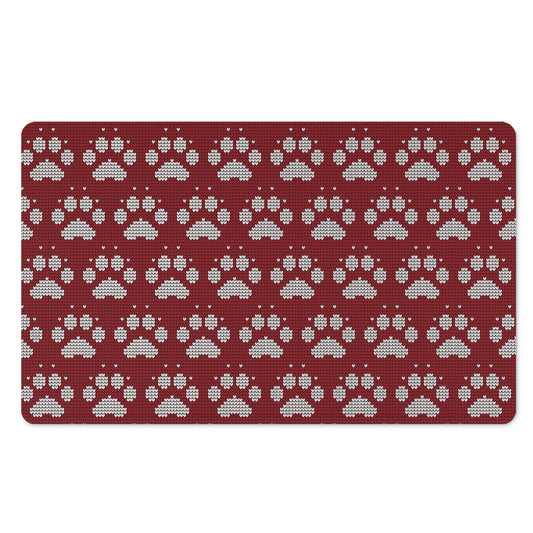 Red And White Paw Knitted Pattern Print Polyester Doormat