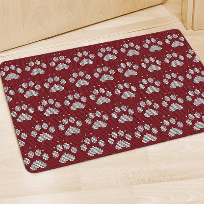 Red And White Paw Knitted Pattern Print Polyester Doormat