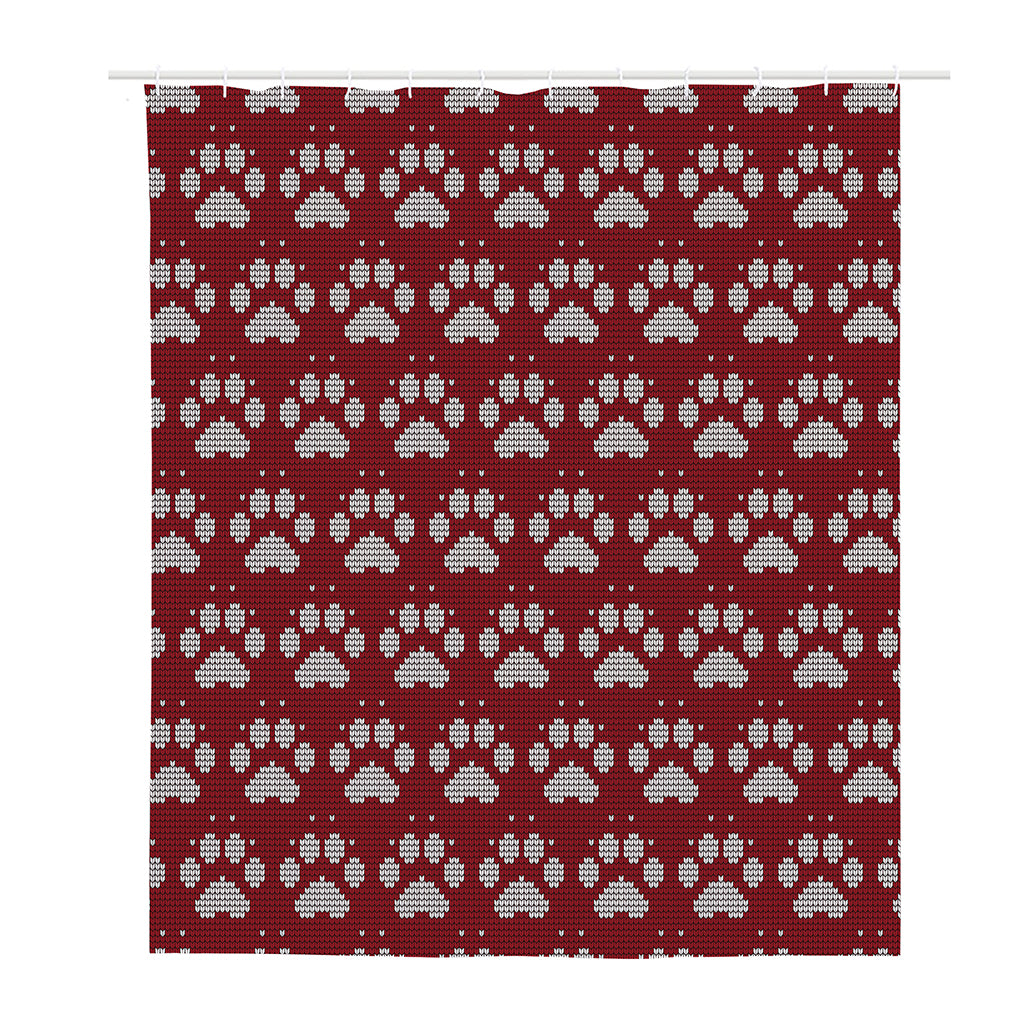 Red And White Paw Knitted Pattern Print Polyester Shower Curtain