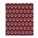 Red And White Paw Knitted Pattern Print Polyester Shower Curtain
