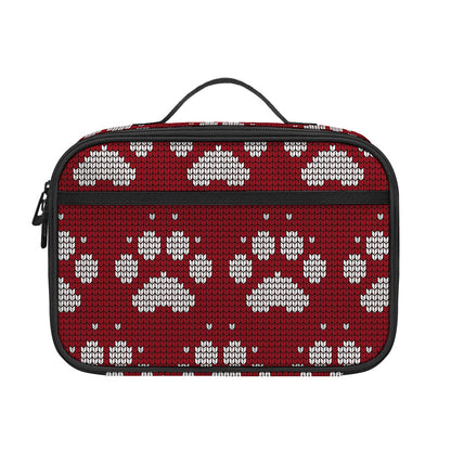Red And White Paw Knitted Pattern Print Portable Lunch Bag