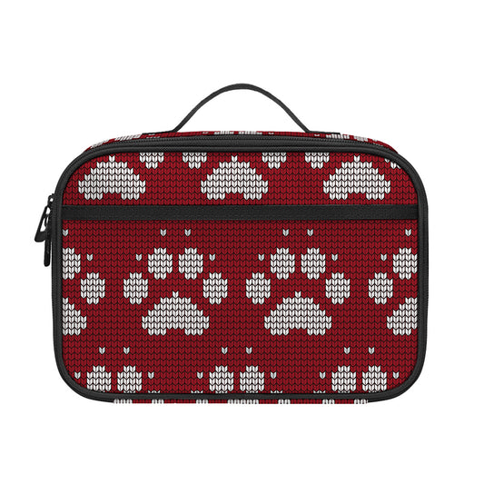 Red And White Paw Knitted Pattern Print Portable Lunch Bag